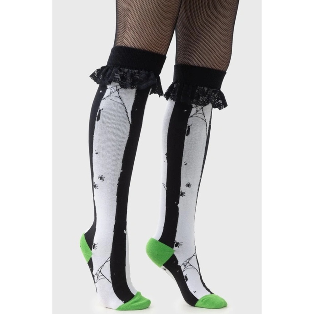 LIMITED EDITION NEW Beetlejuice stripe spider web socks horror punk Halloween